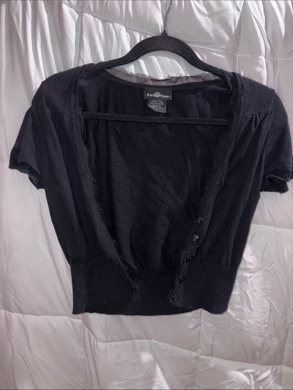 It's Our Time Black Short-Sleeve Buttoned Cropped Cardigan